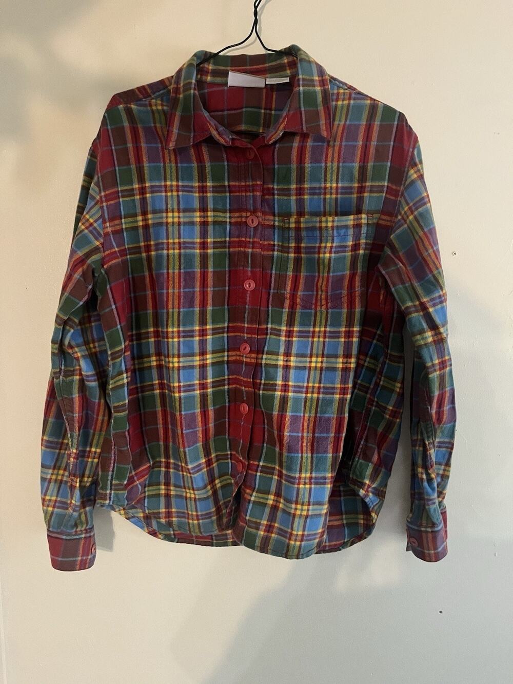 Liz Claiborne Plaid Cotton Button-Up Shirt Collared Long Sleeve Multicolor M